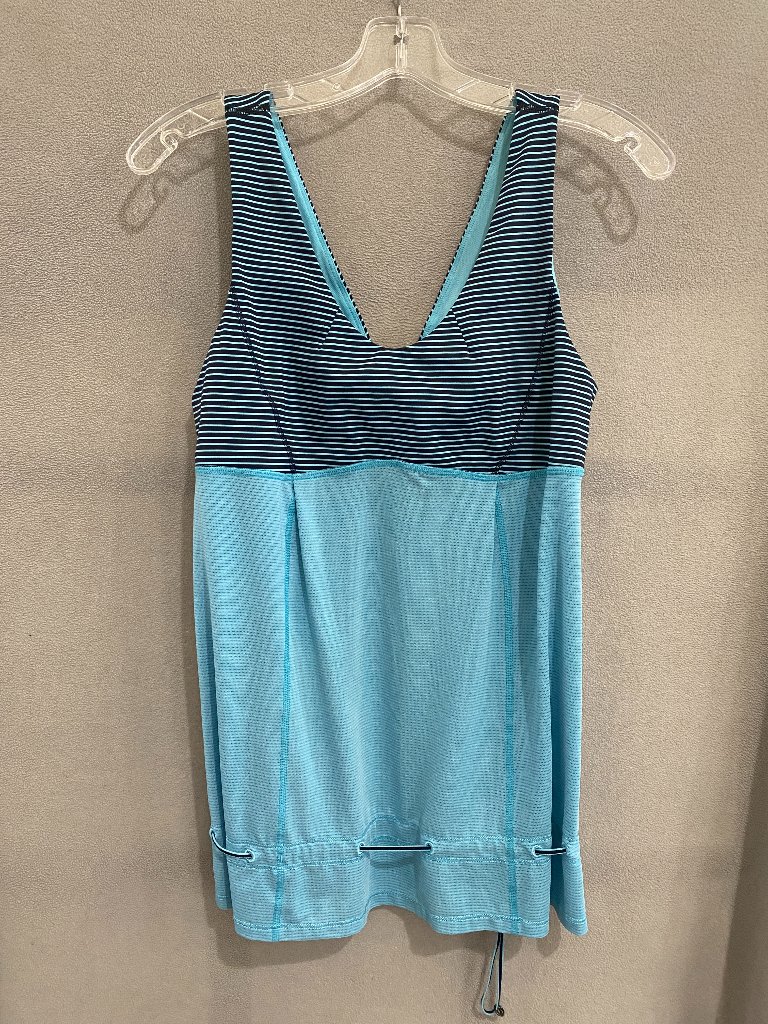 Lululemon Blue Striped Tank Top Womens Built In Bra Cinch Hem Athletic Yoga Top